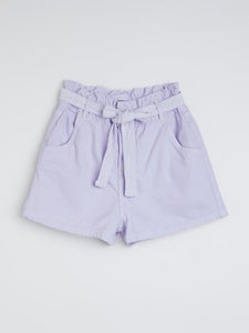 Zudio Lilac Paper-bag Waist Denim Shorts